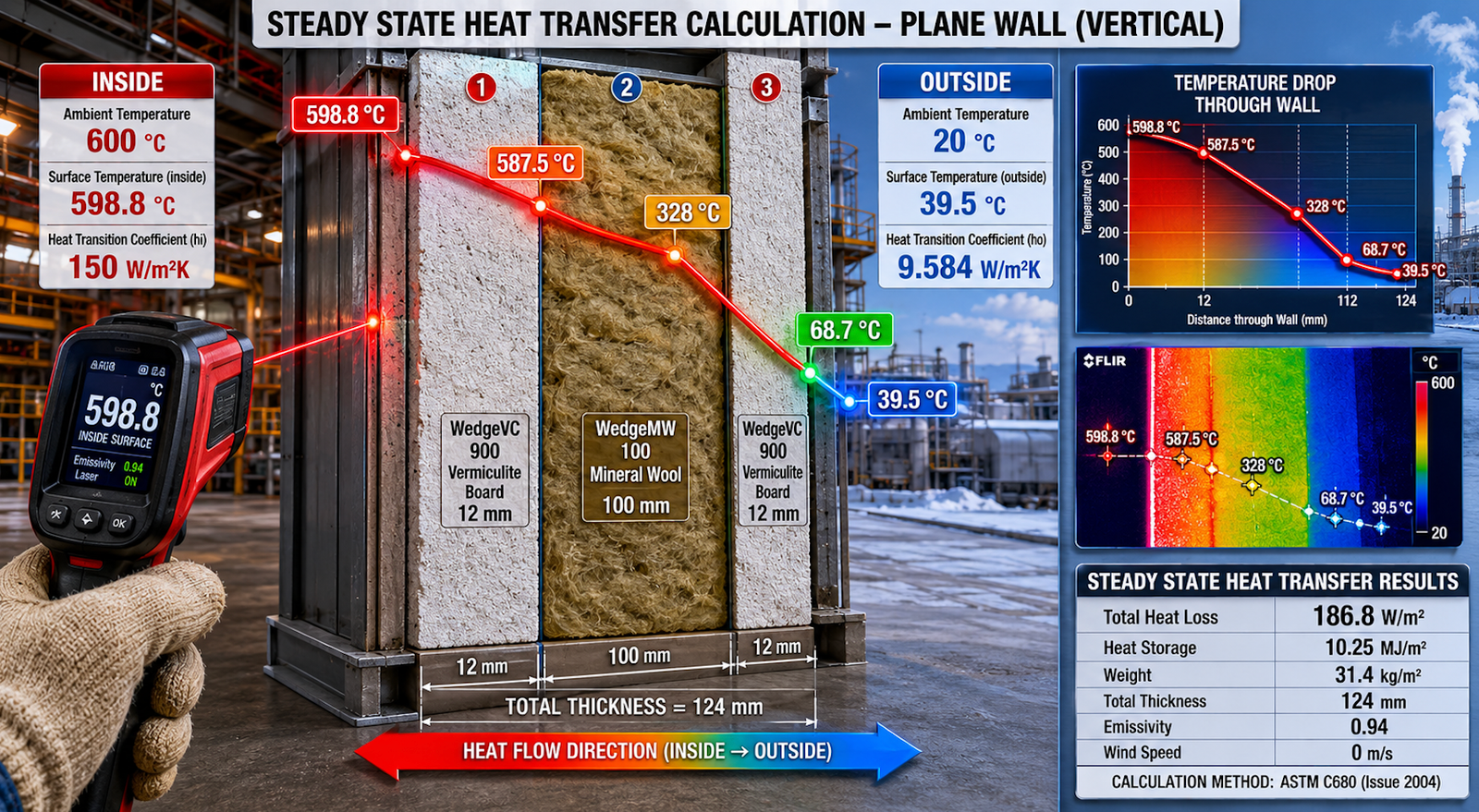 Fire protection heat shield partition wall case study: calcium silicate and aerogel layers cut surface temperature