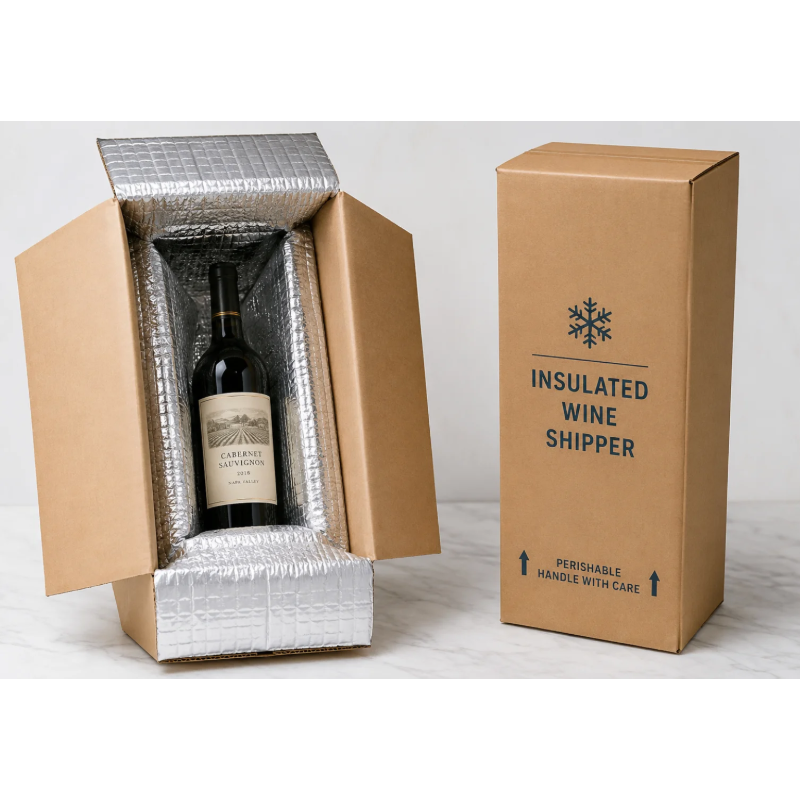Insulated wine shipping box with moulded thermal insert and corrugated outer carton for premium beverage export