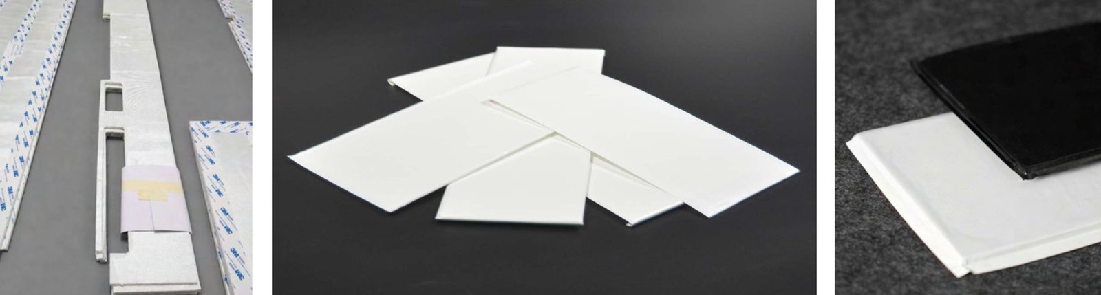 Self-adhesive aerogel EV battery barrier strips, die-cut aerogel pads and a laminated aerogel panel