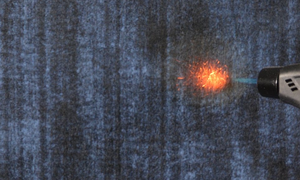 Blowtorch flame on WedGel carbon aerogel composite felt — aerogel is non-combustible and fire resistant