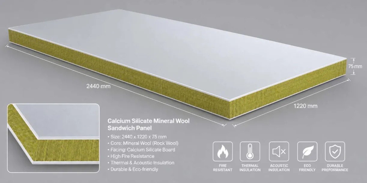 Calcium silicate mineral wool sandwich panel HDSP450 2440 x 1220 x 75 mm