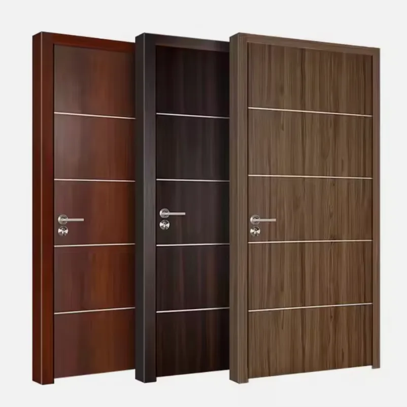 Sound proof doors in dark wood laminate with aluminium inlay strips
